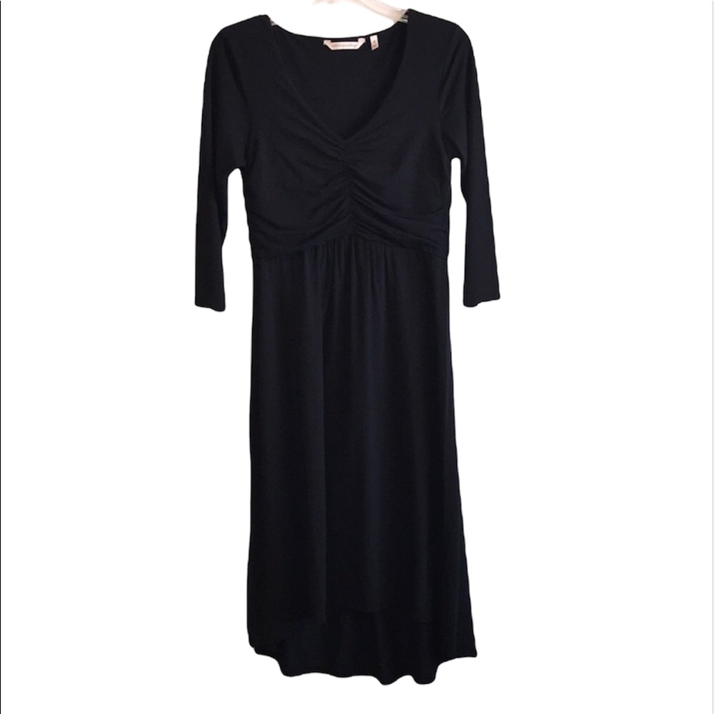 Soft Surroundings Flowy Stretch Jersey Dress 3/4 Sleeves V Neck Black Size S
